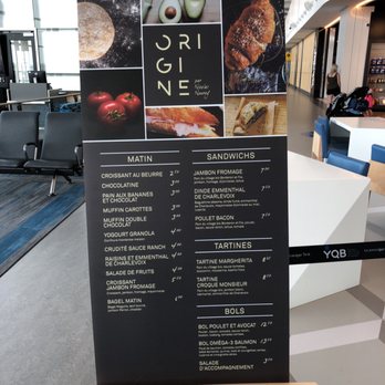 Origine - a menu for a restaurant at an airport - Cafes Near Me - Quebec City, Quebec Origine - a menu for a restaurant at an airport - Cafes Near Me - Quebec City, Quebec