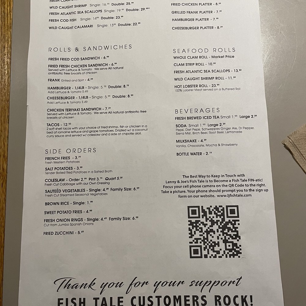 Lenny & Joe's Fish Tale - Back of menu - Seafood Near Me - Madison, Connecticut Lenny & Joe's Fish Tale - Back of menu - Seafood Near Me - Madison, Connecticut