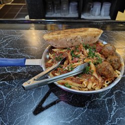 Hideout Pub and Grill - Mostaccioli with a homemade marinara sauce and meatballs