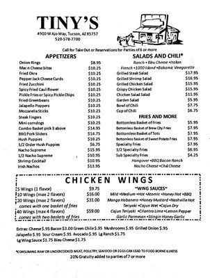 Menu photo 7 Tiny's Saloon & Steakhouse Tucson, AZ