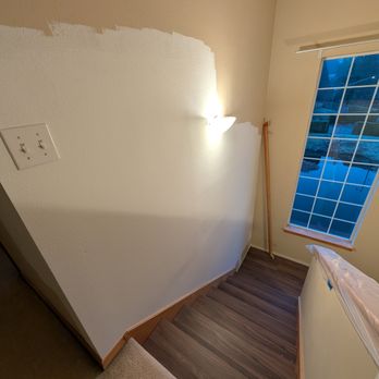Repipe Specialists - Seattle - Stairway patched, textured, and ready to paint. - Plumbing Near Me Repipe Specialists - Seattle - Stairway patched, textured, and ready to paint. - Plumbing Near Me