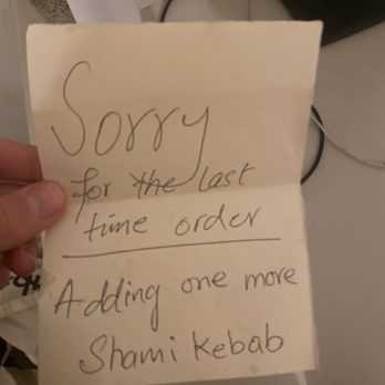 Kebabish - A note and extra order of shami kabob !!! The best staff - Pakistani Near Me - San Diego, California Kebabish - A note and extra order of shami kabob !!! The best staff - Pakistani Near Me - San Diego, California