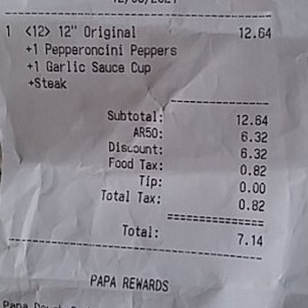 Papa Johns Pizza - Reciept 2021-12 - Pizza Near Me - Scarborough, Ontario Papa Johns Pizza - Reciept 2021-12 - Pizza Near Me - Scarborough, Ontario