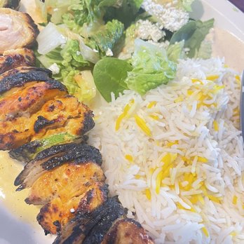 Pom & Olive - Chicken kabob plate. Rice was especially bland. So was the chicken. Lettuce wasn't what I expected for a med salad. - Mediterranean Near Me - Costa Mesa, California Pom & Olive - Chicken kabob plate. Rice was especially bland. So was the chicken. Lettuce wasn't what I expected for a med salad. - Mediterranean Near Me - Costa Mesa, California