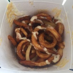 That doesn't look like cheddar, and what's with the radom reg. fries all the time?