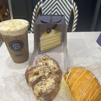 Paris Baguette - Caramel Cold Brew, Almond Croissant, King Lemon Cream Donut, Lemon Cake Slice - Bakeries Near Me - Brooklyn, New York