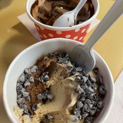 Dark chocolate and coffee with chocolate chips.