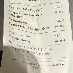 Sushibar - Delivery Check
