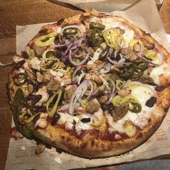 Blaze Pizza - Hot Link pizza, with Kalamata olives, roasted garlic, salt & oregano. - Fast Food Near Me - Morgantown, West Virginia