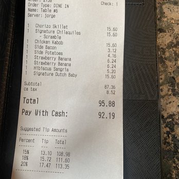 Sage Social Eatery - Bill for a party of 4 - Latin American Near Me - Covina, California Sage Social Eatery - Bill for a party of 4 - Latin American Near Me - Covina, California