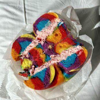 Howard Beach Bagel Cafe - Rainbow Bagel with Strawberry Cream Cheese - Bagels Near Me - Howard Beach, New York Howard Beach Bagel Cafe - Rainbow Bagel with Strawberry Cream Cheese - Bagels Near Me - Howard Beach, New York