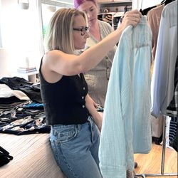 Katie Curates - Los Angeles, Eco-friendly personal stylist Katie Carreiro with a client.