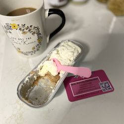 Hello Sweetie Cheesecakes  - Cheesecake typical of size with 12 oz coffee cup for reference