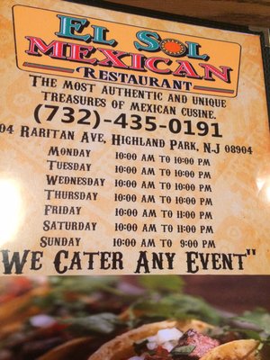 Menu photo 5 El Sol Mexican Restaurant Highland Park, NJ