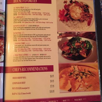 Mali Thai Bistro - menu 04/15/18 - Thai Near Me - Lee's Summit, Missouri