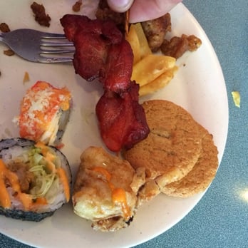 Sakura Buffet - This was my 2nd plate. Sushi. Almond cookies. Pepper chicken. Rangoons - Japanese Near Me - Auburn, New York