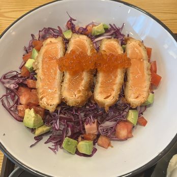 Tendon Kohaku - Thick cut rare salmon katsu and ikura - Japanese Near Me - Bellevue, Washington Tendon Kohaku - Thick cut rare salmon katsu and ikura - Japanese Near Me - Bellevue, Washington