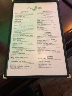 Menu photo 1 Crazy Fox Bar and Grille Saint Charles, IL Menu photo 1 Crazy Fox Bar and Grille Saint Charles, IL