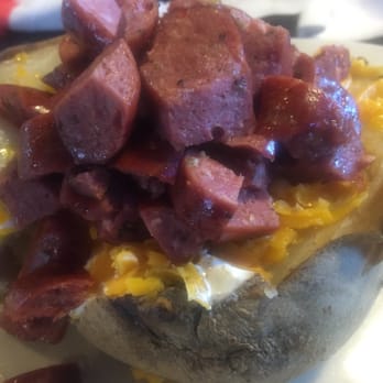 Red River BBQ and Grill - Spicy Sausage spud!!!! - Barbeque Near Me - Katy, Texas Red River BBQ and Grill - Spicy Sausage spud!!!! - Barbeque Near Me - Katy, Texas