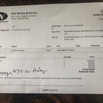 Rick Worley & Son - Receipts - Body Shops Near Me - Ringgold, Georgia