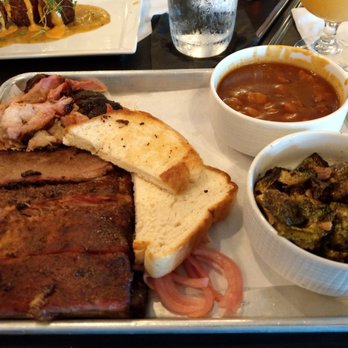 Prohibition Dunedin - Smokehouse Platter, baked beans, Brussel sprouts - Gastropubs Near Me - Dunedin, Florida