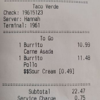 Taco Verde - $12 for a "bean and cheese burrito" - Tacos Near Me - Las Vegas, Nevada