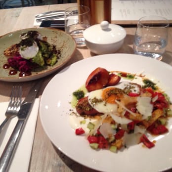 The Grain Store - Bacon steak & Tuscan tomato panzanella and sweet corn blini, avocado & fennel sausage - Cafes Near Me - Melbourne, VIC