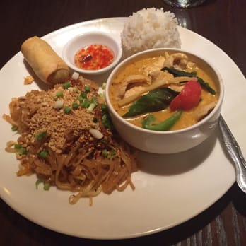 Bahn Thai Restaurant - Red curry pad Thai lunch combo. Egg roll was dry. - Thai Near Me - Seattle, Washington Bahn Thai Restaurant - Red curry pad Thai lunch combo. Egg roll was dry. - Thai Near Me - Seattle, Washington