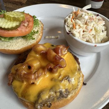 Cowboys And Angels - Bison Cowboy BBQ burger with cole slaw - Southern Near Me - Helen, Georgia Cowboys And Angels - Bison Cowboy BBQ burger with cole slaw - Southern Near Me - Helen, Georgia