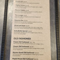 Rooftop cocktail menu
