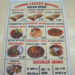 Cemre Lezzet Büfesi - The menu had photos, but we still couldn't figure out what "Porsion Sanitized" was. "Kokoreç" turned out to be lamb intestines!!