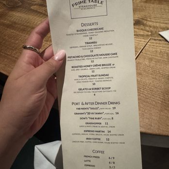 Prime Table - Dessert Menu - Steakhouses Near Me - Stockton, California