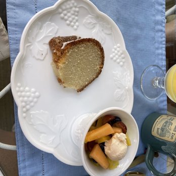 Long Dell Inn - Homemade bakery item with a fruit salad - Bed & Breakfast Near Me - Centerville, Massachusetts