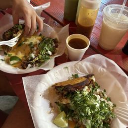 Birria taco and carne asada taco
