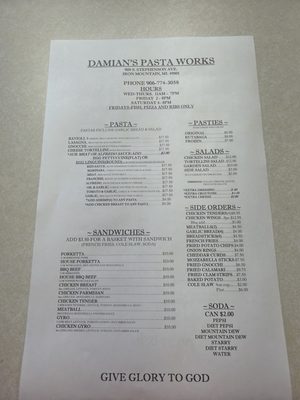 Menu photo 1 Damian's Pasta Works Iron Mountain, MI Menu photo 1 Damian's Pasta Works Iron Mountain, MI