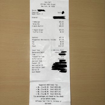 Sony Hall - Meal receipt. - Music Venues Near Me - New York, New York