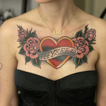 The Queen's Head Tattoo - Dave gave me a lollipop for being so brave with this chest piece - Tattoo Near Me - Los Angeles, California