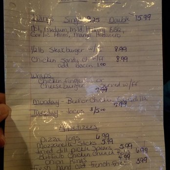 Jokers - a handwritten menu for a restaurant - Pubs Near Me - Buffalo, New York