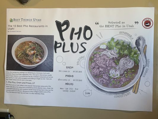 Menu photo 2 Pho Plus Orem, UT