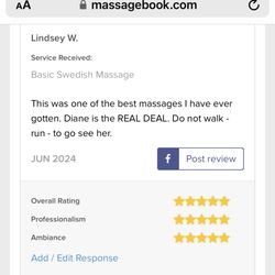 Gifted Massage Therapy - Client review via MassageBook.com May 2024