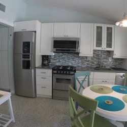 Harbor Lane Court - Unit 4 kitchen. All units have the same layout, appliances, and furniture.