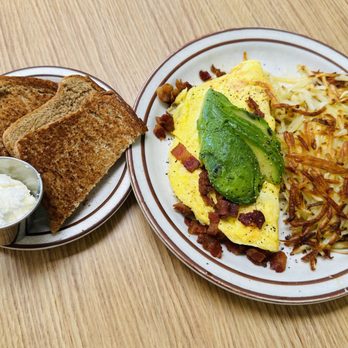 Noe’s Cafe - ABC Omelet- Avocado, Bacon, and Cheddar Cheese with Wheat Toast - Cafes Near Me - Oak View, California Noe’s Cafe - ABC Omelet- Avocado, Bacon, and Cheddar Cheese with Wheat Toast - Cafes Near Me - Oak View, California