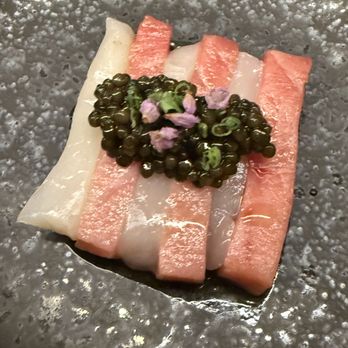 Akoya Omakase - scallop and fatty tuna strips with caviar on top (drool) - Japanese Near Me - Kansas City, Missouri Akoya Omakase - scallop and fatty tuna strips with caviar on top (drool) - Japanese Near Me - Kansas City, Missouri