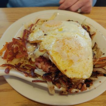 Whistle Stop Cafe - Can't remember the name, but this is a corned beef skillet and it was very good. - Breakfast & Brunch Near Me - Fox Lake, Illinois Whistle Stop Cafe - Can't remember the name, but this is a corned beef skillet and it was very good. - Breakfast & Brunch Near Me - Fox Lake, Illinois
