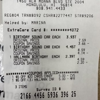 CVS Pharmacy - 50% off of my Hallmark card purchase - Pharmacy Near Me - Honolulu, Hawaii