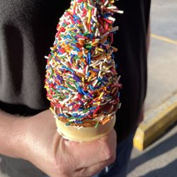 Glenview Dairy Bar - Medium vanilla dipped in chocolate and sprinkles