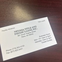 Nevada Title And Payday Loans - Business Card