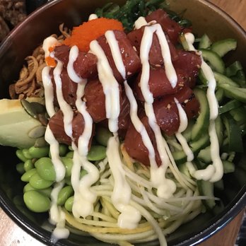 Jun-Men Ramen Bar - Poke- ahi tuna, quinoa, greens, avocado, edamame, zucchini, cucumber, tobiko, seaweed salad, fried onion, lemon aioli, poke sauce - Ramen Near Me - New York, New York Jun-Men Ramen Bar - Poke- ahi tuna, quinoa, greens, avocado, edamame, zucchini, cucumber, tobiko, seaweed salad, fried onion, lemon aioli, poke sauce - Ramen Near Me - New York, New York