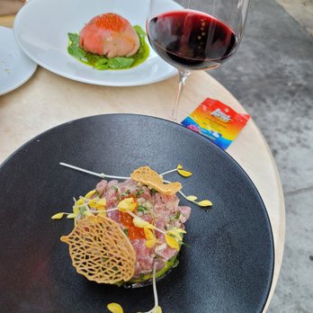L’appart - Salmon (far) and Tuna tartar (near) with wine and Booze Burner (enjoy the wine & wake up fine). delicious. The food is great the place ok - French Near Me - Los Angeles, California L’appart - Salmon (far) and Tuna tartar (near) with wine and Booze Burner (enjoy the wine & wake up fine). delicious. The food is great the place ok - French Near Me - Los Angeles, California