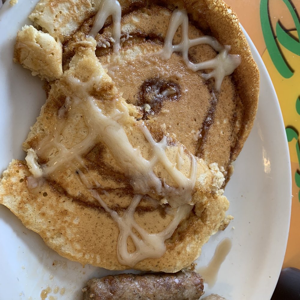 Patty's Place - Cinnamon bun pancakes with sausage - Breakfast & Brunch Near Me - Canandaigua, New York Patty's Place - Cinnamon bun pancakes with sausage - Breakfast & Brunch Near Me - Canandaigua, New York